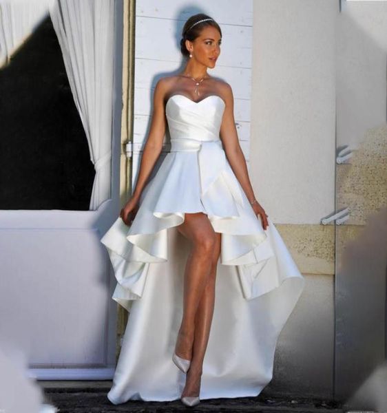2023 alta baixa uma linha vestido de casamento curto frente longa volta branco cetim simples vestidos de noiva querida vintage vestido de novia garde4152282