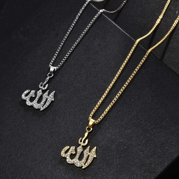 Anhänger Halsketten Mode Kristall Anhänger Halskette Geschenke Pullover Kette Halsketten Allah Goldene Farbe Halskette Kette Simulierter Anker Islamischen L24313