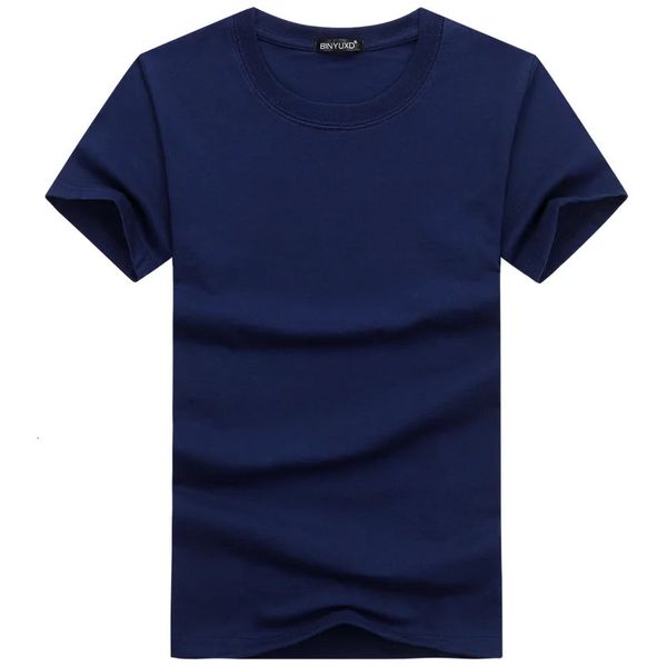 Estilo Casual Simples Cor Sólida Mens Camisetas Algodão Azul Marinho Regular Fit Camisetas Verão Tops Camisetas Homem Roupas 5XL 240313