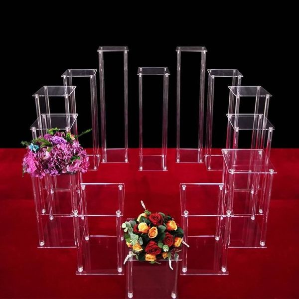 Vasen Klarer Acryl-Bodenvase-Blumenständer mit Spiegelbasis-Hochzeitssäule Geometrisches Mittelstück Home Decoration254z