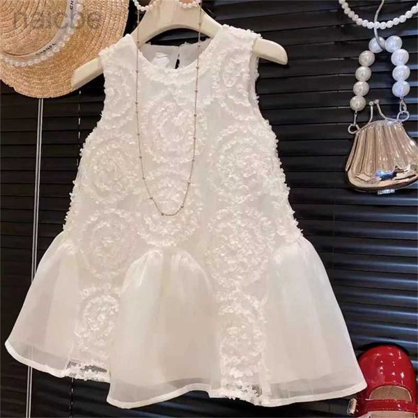 Vestidos da menina vestido branco verão princesa vestidos de festa para manga do bebê menos roupas crianças traje da criança 7 anos ldd240313