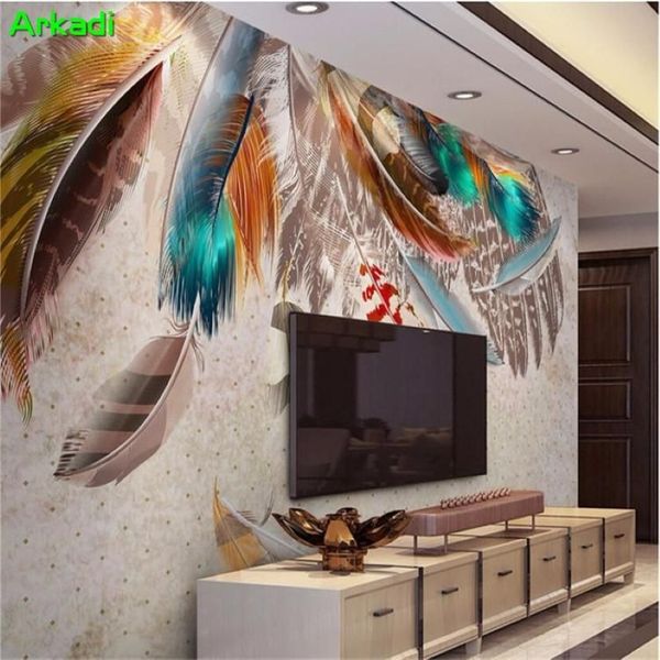 Sfondi Modern Simple Fashion Piume colorate Texture Art Retro TV Sfondo Muro 3D Abstract Soggiorno Camera da letto Wallpaper311b