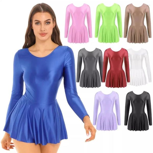 Stage Wear Mulheres Brilhantes Ruffled Mini Dress Leotard Lingerie Pijamas Ballet Ginástica Terno Macacão