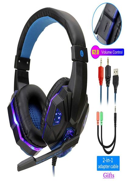 Cuffie da gioco professionali con luce a led per computer PS4 Bassi regolabili Stereo PC Gamer Cuffie cablate con microfono Regali R9719735