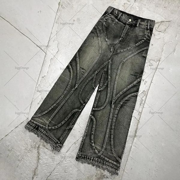 Europäische und amerikanische gestreifte gewaschene Jeans Männer Y2k High Street Retro Wideleg Hosen lose lässige übergroße Hosen Frauen 240227