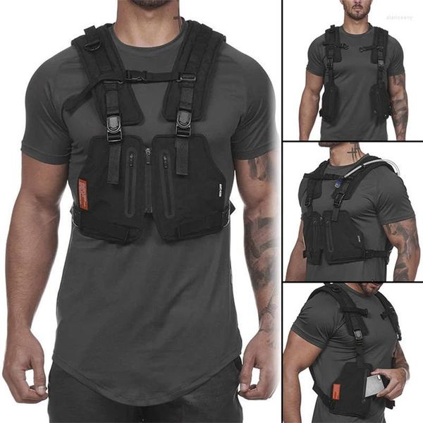 Jaquetas de caça função militar tático saco peito colete ao ar livre hip hop esportes fitness masculino proteção reflexiva superior ciclismo pesca