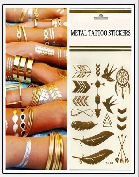 Temporäres Tattoo Gold Tattoo Flash Tattoos Blatt Tatoos Metallic Sexy Produkte Schmuck Henna Tatoo Body Art Tattoo Aufkleber 1425cm3331887