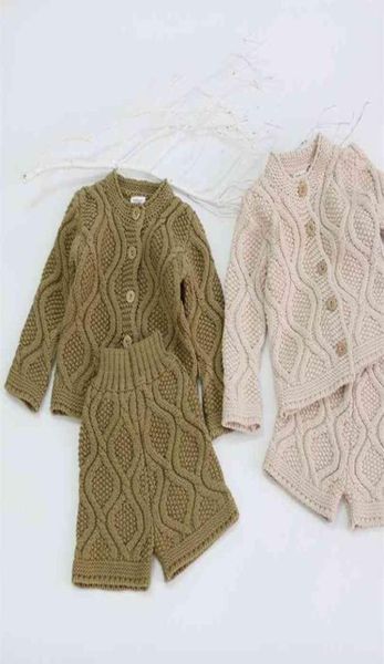 Criança bebê meninos meninas conjuntos de roupas outono inverno cardigan suéter shorts infantil terno de malha estilo coreano 2108045474142