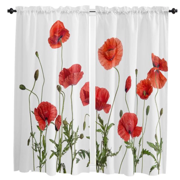 Cortinas de flor de papoula de milho vermelho para sala de estar quarto cortinas de cozinha para o quarto das crianças tratamentos de janela