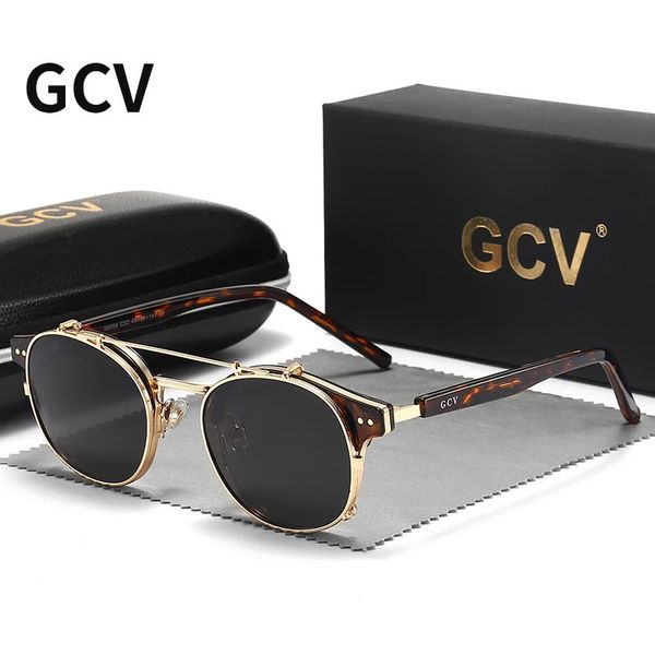Gcv dupla camada lente removível óculos de sol o blu-ray óculos acetato gótico retro steampunk polarizado masculino feminino óculos de sol 240304