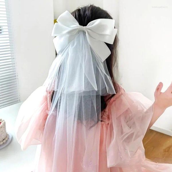 Veli da sposa Bambini Ragazze Carina Principessa Maglia Doppio Strato Farfallino Fiore Fascia per capelli Tulle Matrimonio Bianco Dolce Copricapo Regalo