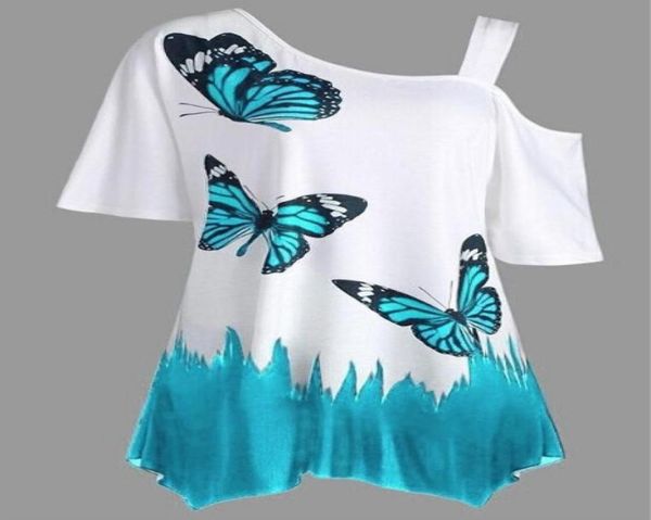 Frauen Mode Schmetterling Print Tunika T-shirt Sommer Baumwolle T-shirt Frauen Crop Top Kurzen Ärmeln T Shirt Plus Größe S5XL7521887
