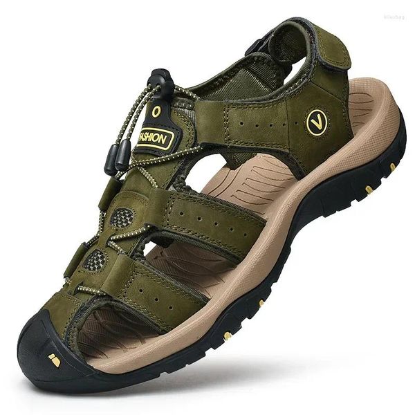 Sandali Uomo Estate Spiaggia Outdoor Scarpe da trampolino antiscivolo Pescatore in pelle Traspirante Trekking Sandalia Masculina