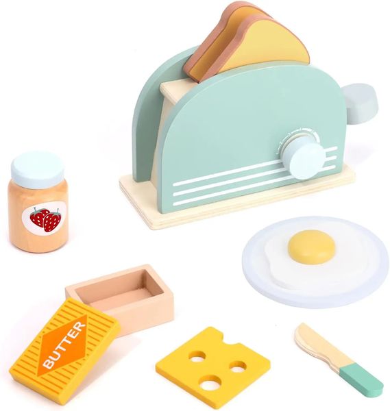 Set di giocattoli da cucina di simulazione in legno Fai finta di cucinare Casa da gioco Giocattolo per l'educazione precoce Macchina per il pane per bambini Regali di Natale 240229