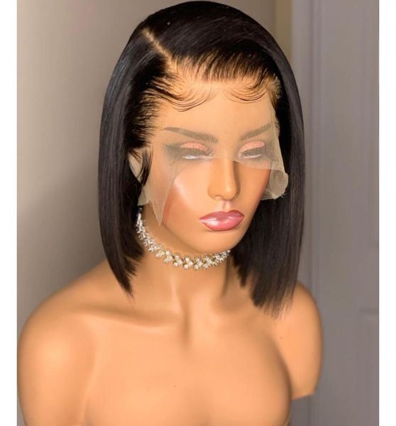 Средняя часть, короткая стрижка, натуральный черный прямой синтетический парик спереди для женщин, детские волосы, термостойкое волокно, Prepluckedfactor9923906