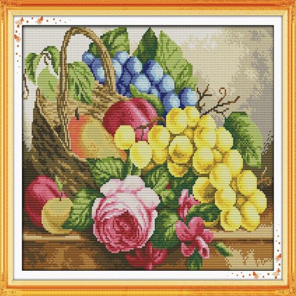 Obstkorb-Blumendekor-Gemälde, handgefertigte Kreuzstich-Stickerei-Handarbeitssets, gezählter Druck auf Leinwand DMC 14CT 11CT2962