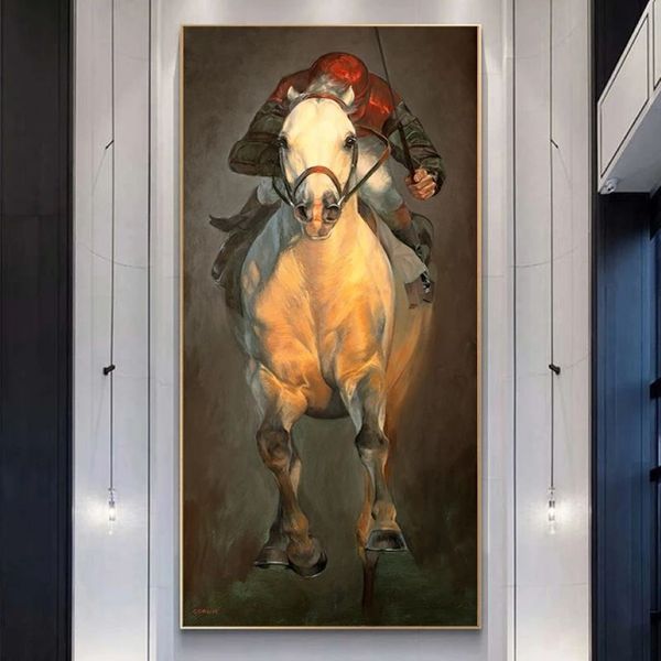 Fantino Cavallo in corsa Poster e stampe su tela Pittura astratta Modern Home Decor Wall Art Immagini per soggiorno Animal248u