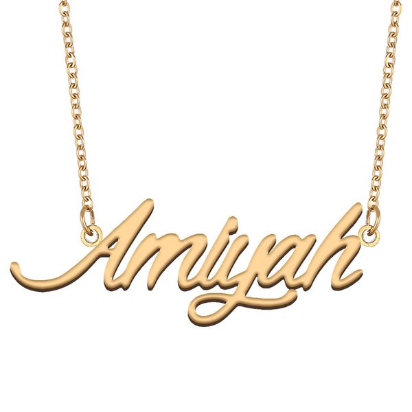 Amiyah nome colar pingente para mulheres namorada presentes placa de identificação personalizada crianças melhores amigos jóias 18k banhado a ouro aço inoxidável