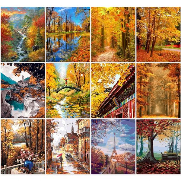 Número cenário de outono 60x75cm diy pintura a óleo por números kits pintura por números em tela sem moldura pintura à mão decoração de casa