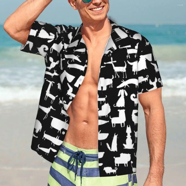 Camisas casuais masculinas dos desenhos animados camisa cães coleção novidade havaí homens de manga curta praia elegante personalizado diy blusas de grandes dimensões
