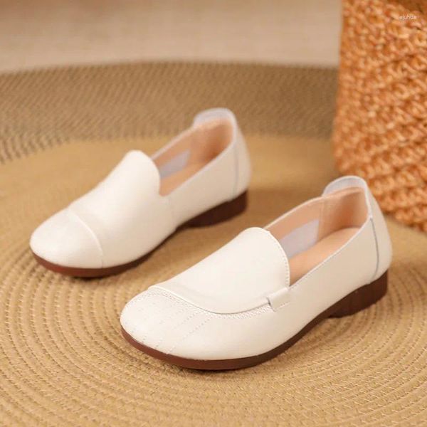 Casual Schuhe Frau Wohnungen 2024 Frühling Herbst Echtes Leder Loafer Frauen Weichen Boden Komfort Mom Damen Schwarz Arbeit