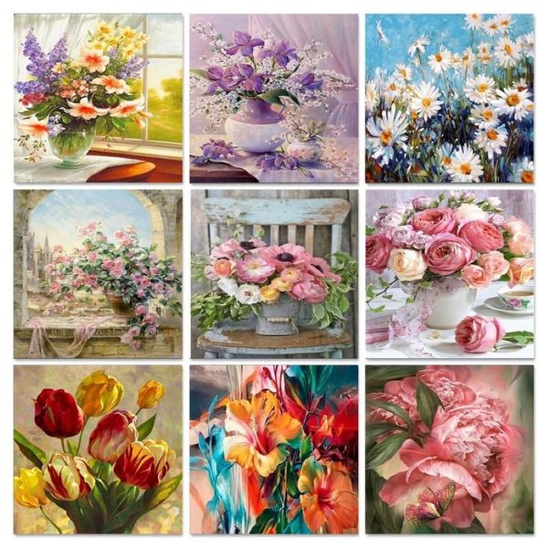 Pinturas Gatyztory Pintura por número flor em vaso números de óleo pintura sobre tela diy imagem pintada à mão decoração de casa pintura194p