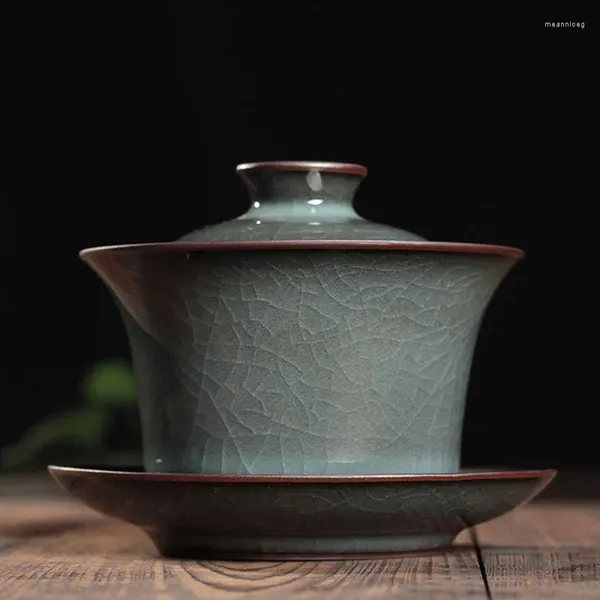 Наборы чайной посуды Бутик Чайный сервиз Celadon Gaiwan Чайная чашка Ge Печь для обжига эмалированной чугунной чаши для заваривания Лед Трещина Керамика ручной работы Ceremo
