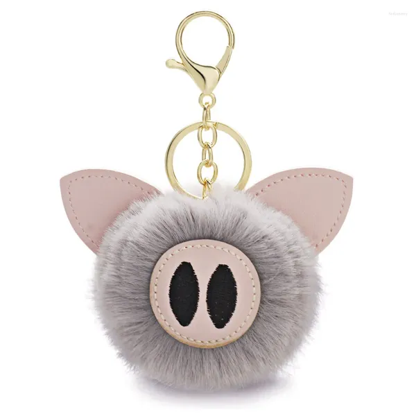 Chaveiros Dormon Bonito Pompom Piggy Pig Animal Pom Couro Bugigangas Bola de Pele Chaveiros para Chaveiros de Carro DK359