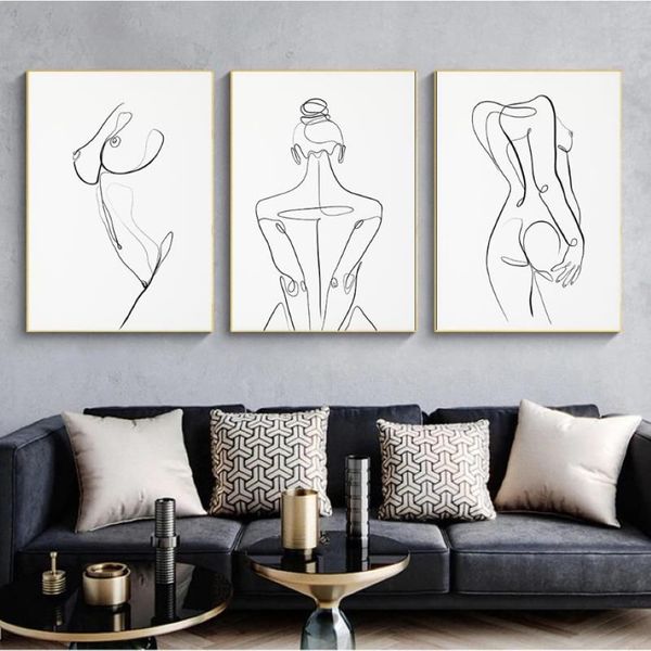 Женское тело, рисунок одной линии, холст, картина, абстрактная женская фигура, художественные принты, скандинавский минималистичный постер, декор для спальни, Painting304O