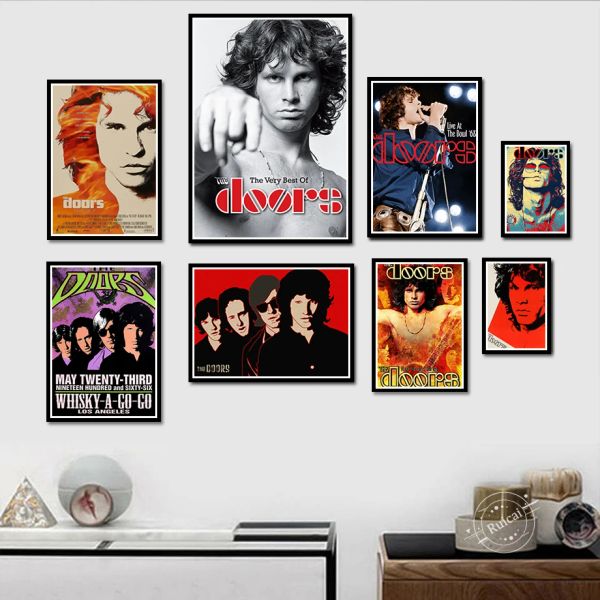 Caligrafia as portas jim morrison poster rock band música guitarra lona arte da parede para sala de estar decoração casa