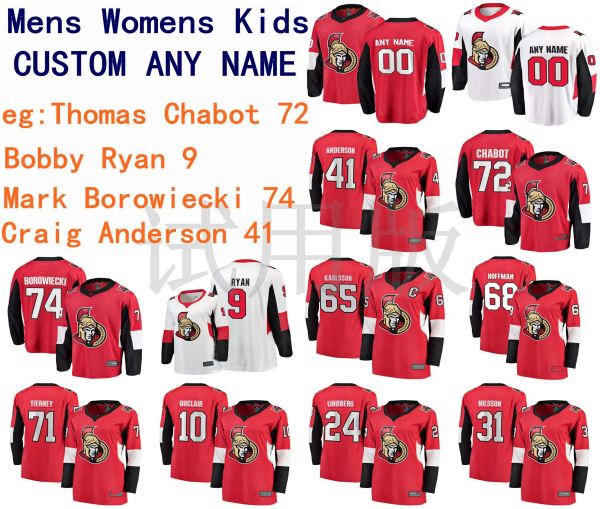 Custom Men Women Jugend Ottawa''Senators''Jersey Thomas Chabot Jersey Bobby Ryan Mark Borowiecki Craig Anderson Mens Red White Hockey Trikots Customgenähte