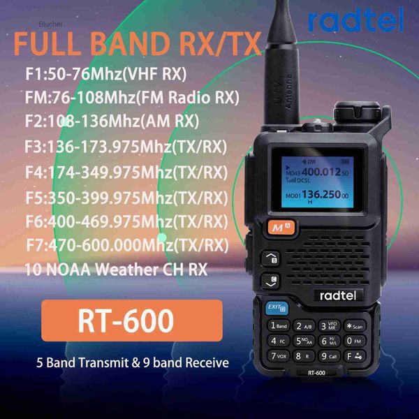 Walkie Talkie Radtel RT-600 Air Band Walkie Talkie Portátil Am Fm Rádio em dois sentidos Comutador Estação VHF K5 Receptor Ham Wireless Set Long RangeL2403