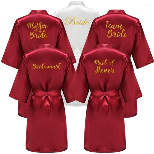 Mulheres sleepwear borgonha mulheres roupão carta de ouro noiva dama de honra mãe dama de honra prepare-se festa nupcial vestes presentes vestido vestido