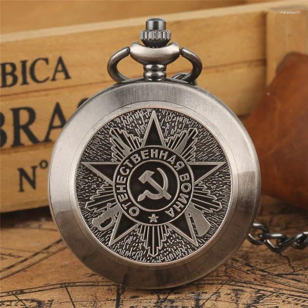 Orologi da tasca Vintage URSS Soviet Falce Martello Stile Bronzo Orologio al quarzo unisex Collana con pendente Catena CCCP Russia Emblema Comunismo