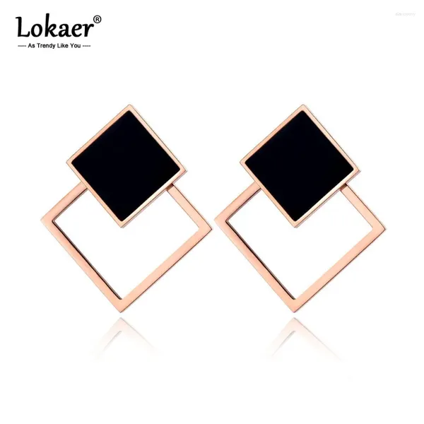 Ohrstecker Lokaer Trendy Edelstahl Schwarz Acryl Doppelquadrat OL Stil Geometrischer Schmuck Für Frauen Pendientes E19077