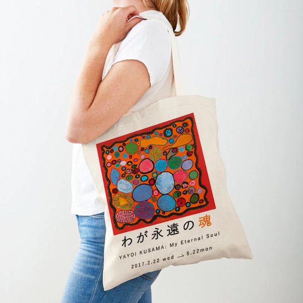 Borse per la spesa Yayoi giapponese Kusama Strana suocera Onda Dot Tote Borsa Moda Arte nordica Borsa a tracolla casual da donna