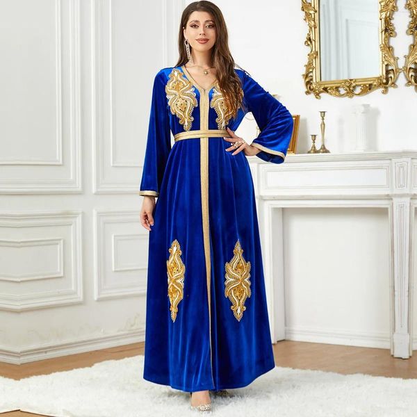 Ethnische Kleidung Türkische Kleider für Frauen Arabische Damen Herbst und Winter Lange Röcke Perlenspitze Samtkleid Maxi Damen Muslim 3755