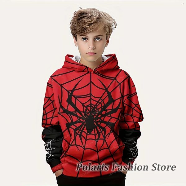 Aranha Hoodie Para Crianças Manga Longa Pulôver Suéter Meninos Meninas Roupas Outono Inverno Moletons Homem Animal Presentes de Natal 240227