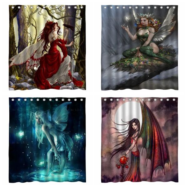 Cortinas fantasia água fada conto de fadas místico gótico menina vampiros floresta espada vermelha vestido sereia cortina de chuveiro por ho me lili