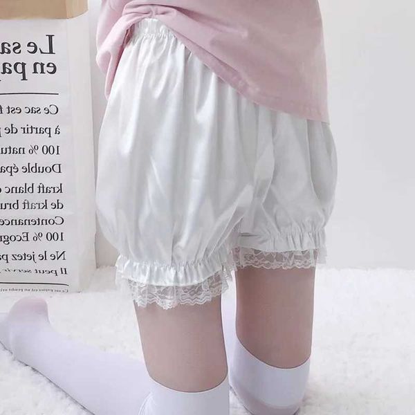 Pantaloncini da donna in raso lucido carino Lolita Pantaloni corti di sicurezza da donna Dolce seta ghiaccio JK Bloomers Ruffles Pizzo Mutandine Pantaloncini di zucca PettipantsL24313