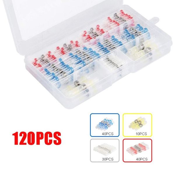 120pcs Set lehim sızdırmazlık tel konektörleri ısı büzülme popo konnektörü su geçirmez ve yalıtımlı elektrik tel terminalleri popo ekleme 253W