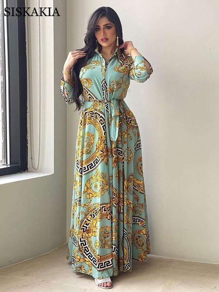 Vestidos maxi étnicos para mulheres, camisa com lapela, vestido dubai, turquia, árabe, omã, oriente médio, novo, 2021