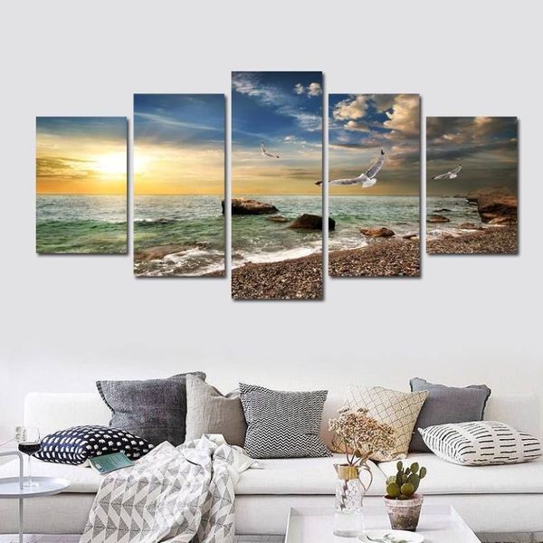 5 peça arte da parede lona pôr do sol mar arte da parede imagem da lona pintura a óleo decoração de casa fotos de parede para sala de estar sem moldura197b