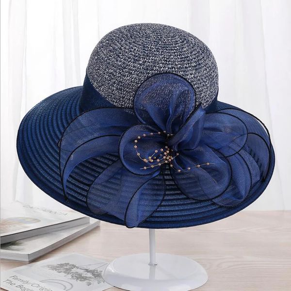 Verão senhoras chapéu lazer praia feminino sol elegante aba larga flor de seda balde casual boné feminino fedora 240309