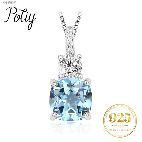 Colares Pingente Potiy Almofada Natural Céu Azul Topázio 925 Sterling Silver Pingente Gemstone Declaração Colar Mulheres sem Corrente Bonito Presente do Dia dos NamoradosL242313