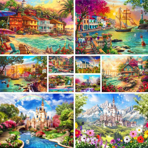 Número de pintura paisagística por números Kit completo acrílico Tintas 40*50 Placas por números Novos artesanato de design para adultos trabalhos manuais