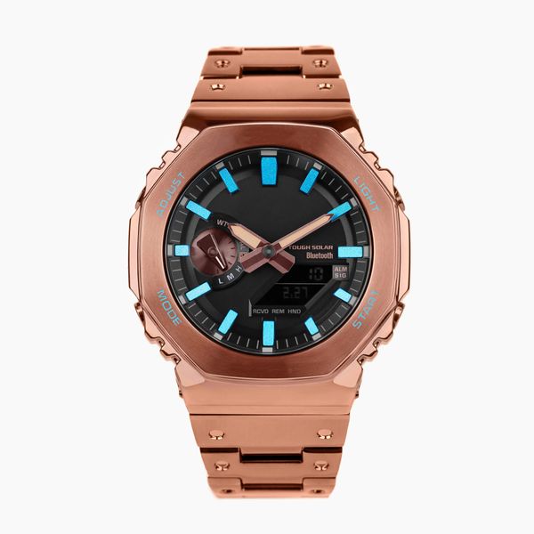 Мужские спортивные часы из розового золота с цифровым кварцем 2100, мировое время, полнофункциональные, водонепроницаемые, светодиодные, с автоматическим ручным освещением, серия GM Oak