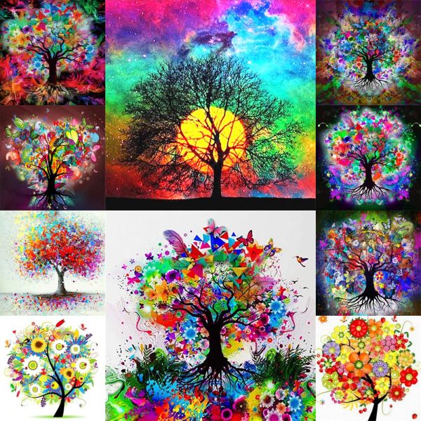 Número Tree Pintura colorida por números Kit completo acrílico tintas 50*70 pinturas a óleo pinturas de parede para adultos para desenhar por atacado