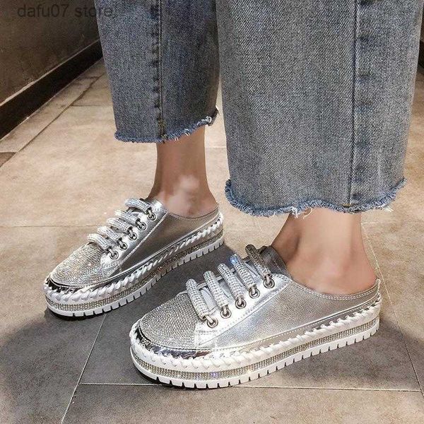 Kleidschuhe Große Größe kleine weiße Schuhe für Frauen 2023 neue Diamant-Intarsien-Biskuitkuchen dicke Sohle Lefu mit Paillettenbesatz ModebrettH240313