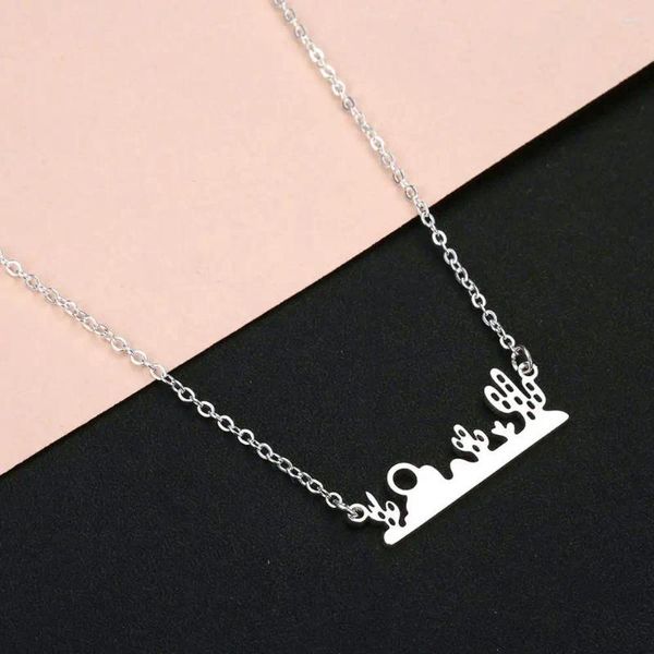 Anhänger Halsketten Todorova Wüste Landschaft Halskette Für Frauen Mädchen Edelstahl Choker Kaktus Baum Punk Außerhalb Reise Callors